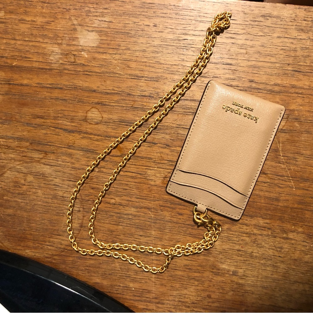Kate Spade Beige Card Holder with Gold Chain